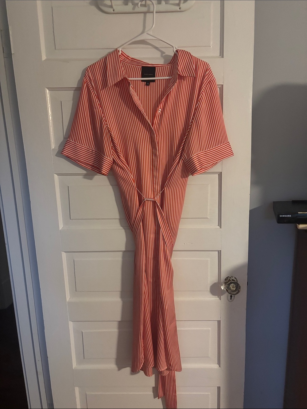Striped Red Tie-Waist Shirt Dress